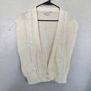Pykettes Vintage Womens Ivory Cream Sweater Vest Sleeveless Layering Fall Winter